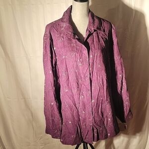 Sag Harbor Purple Swirls Grey Embroidery Long Sleeves Blouse, Size 2X  NWT
